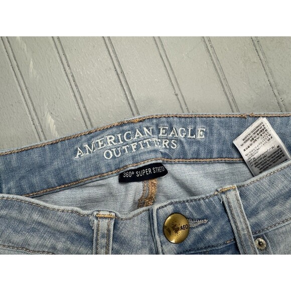 American Eagle Size 4 Short Womens Jeans 360 Super Stretch Distress Raw Hem - Picture 2 of 6